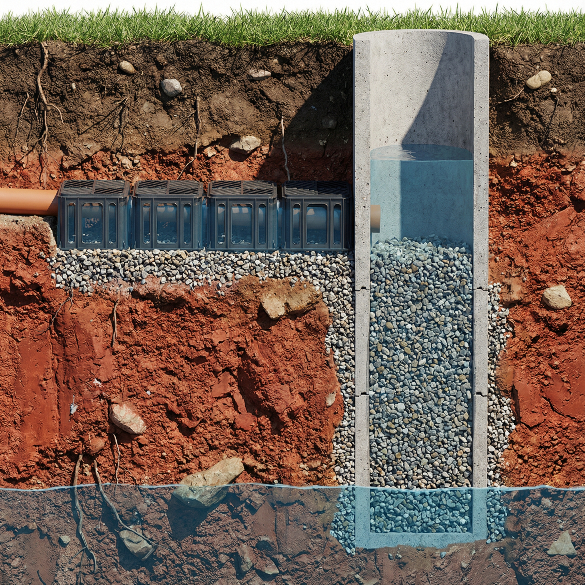 Deszczówka na działce z gliną i wysoką wodą gruntową