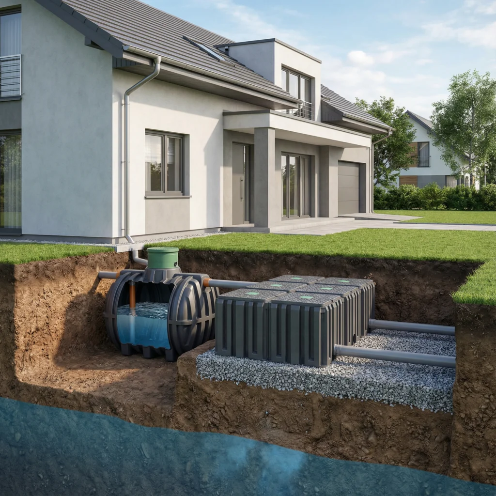 Deszczówka na działce z gliną i wysoką wodą gruntową