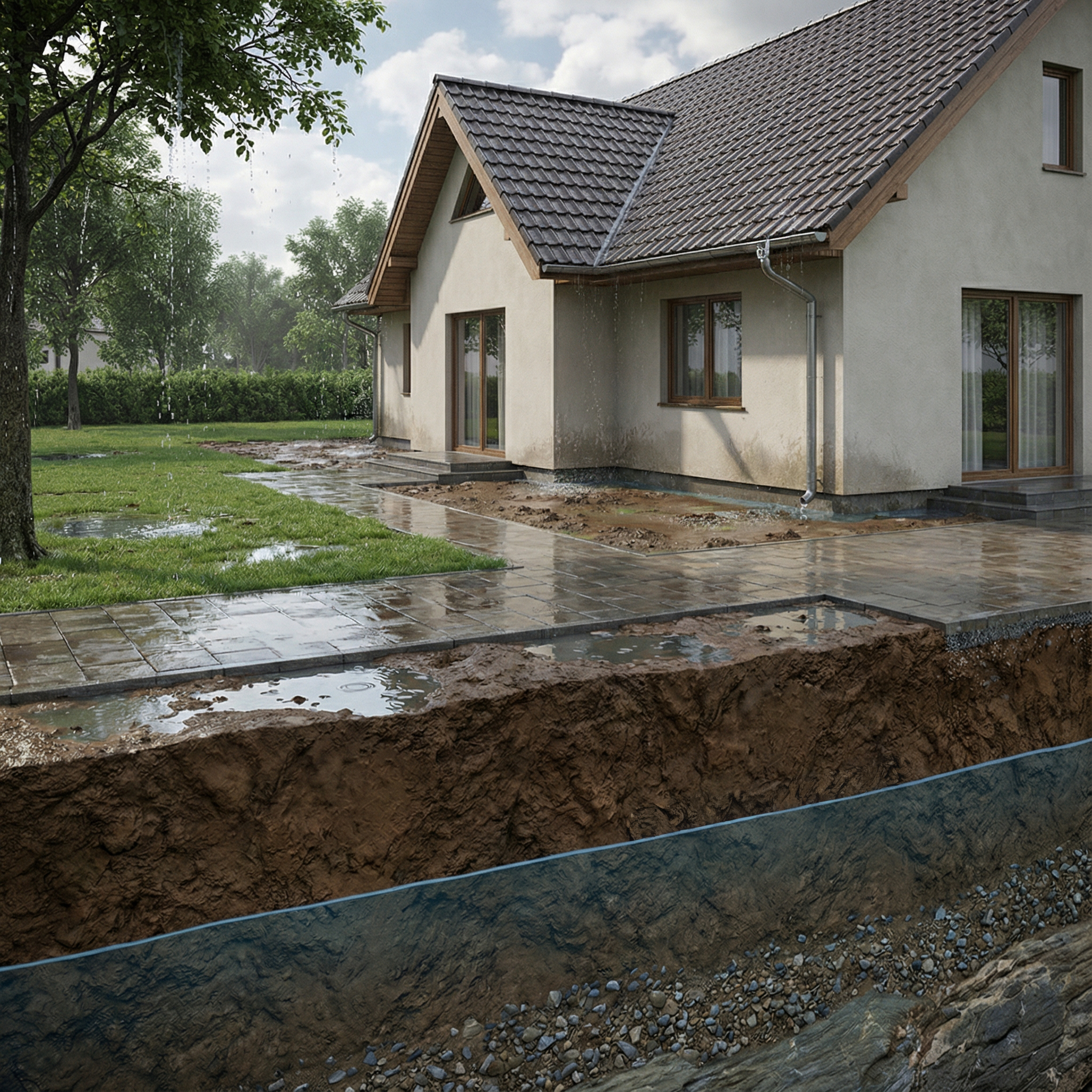 Deszczówka na działce z gliną i wysoką wodą gruntową